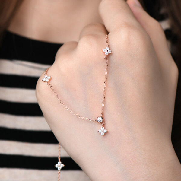 Rose Four Leaf Clover Moissanite Necklace Sier Plated Yellow/White Gold Diamond Choker Chain for Women Jewelry