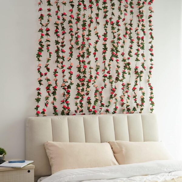 BLEUM CADE 12Pcs 98.4Ft Flower Garland Artificial Rose Vines for Bedroom, Cute Fake Hanging Flower Vines Floral Garland Decorations for Wedding Party Wall Room Decor Aesthetic
