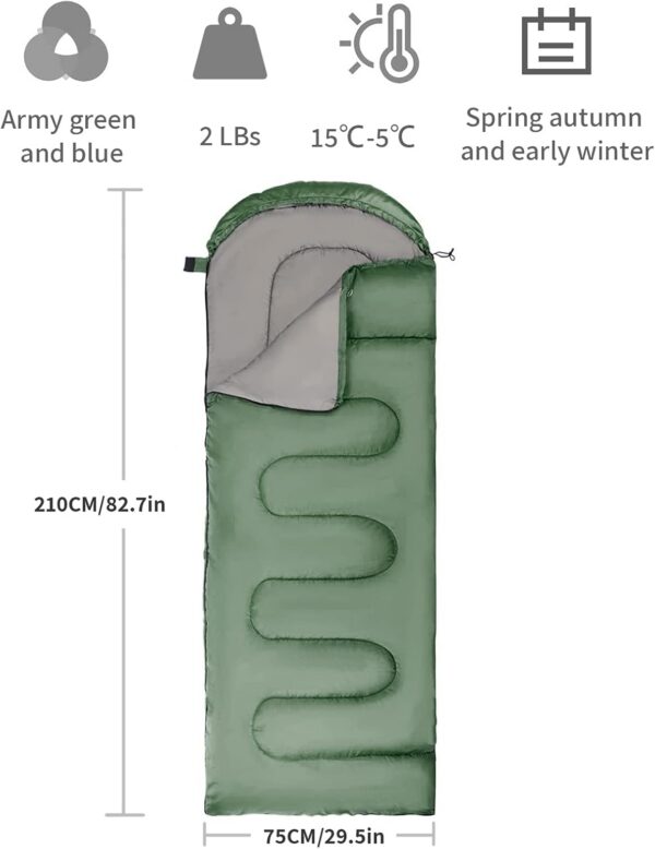 Sleeping Bag With Hood, 3 Season Waterproof Warm Lightweight Rectangular Envelope Camping Sleeping Bag for Adults Camping, Hiking, Backpacking, Traveling, Outdoor & Indoor Activities