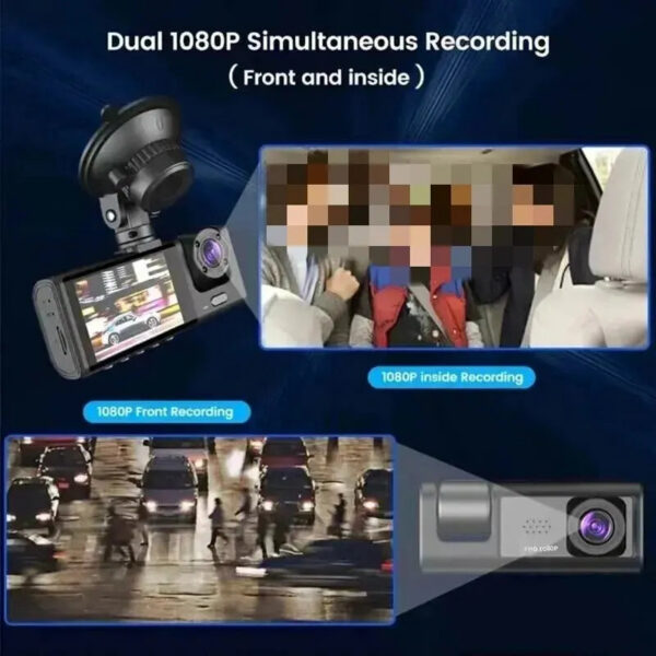 098061774162f04c 3 Channel Car DVR HD 1080P 3-Lens Inside Vehicle Dash CamThree Way Camera DVRs Recorder Video Registrator Dashcam Camcorder