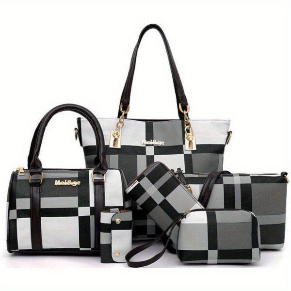 098787c840ea2221 6-Pcs Womens Handbags Tote Bags Shoulder Bag Leather Purses Satchel Bag Top-Handle Handbag Crossbody Bag Wallet Clutch