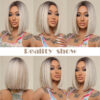 09acf527c6866b12 Brown Blonde Ombre Synthetic Short Straight Bob Wigs for Women Middle Part Lolita Cosplay Natural Hair Heat Resistant Fiber