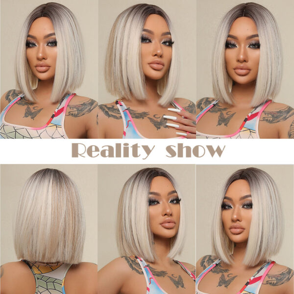 09acf527c6866b12 Brown Blonde Ombre Synthetic Short Straight Bob Wigs for Women Middle Part Lolita Cosplay Natural Hair Heat Resistant Fiber