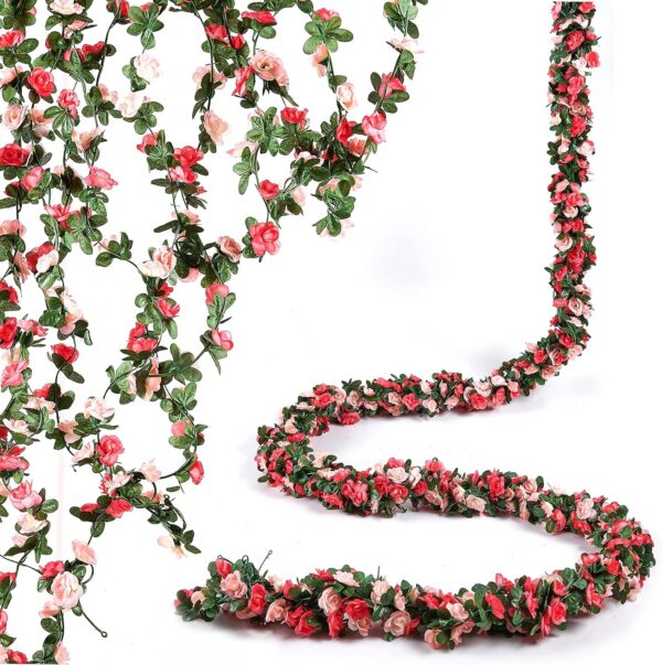 BLEUM CADE 12Pcs 98.4Ft Flower Garland Artificial Rose Vines for Bedroom, Cute Fake Hanging Flower Vines Floral Garland Decorations for Wedding Party Wall Room Decor Aesthetic