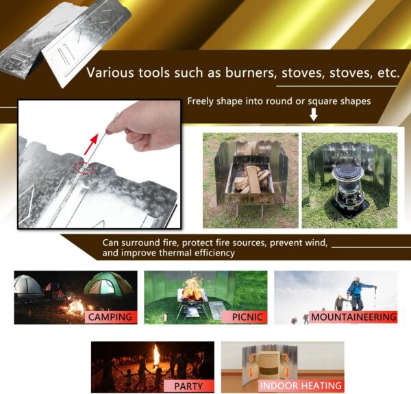 Sexyhot 10 Plates Camp Stove Wind shield, Extra large Stainless Steel Folding Camping Cooker, Wind Screen Windbreak With a Storage Bag for camping, Picnic, Cooking(150x50cm)
