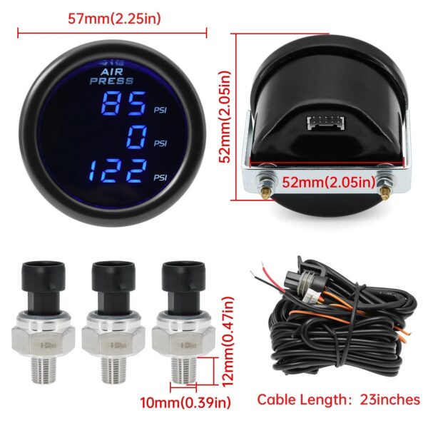 09dc5663e9edd608 A Triple Dual Display Air Pressure Guage LED Digital Air Suspension Gauge 0-220PSI with 3pcs/2pcs 1/8NPT Sensors For Car Gauge
