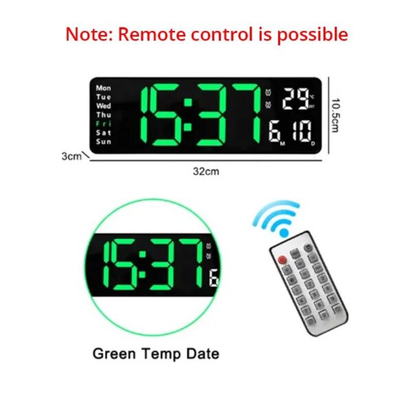 13/16 Inches Large LED Digital Wall ,Wall Mounted Remote Control Temperature Date Week Display Timer Dual Alarm Clock