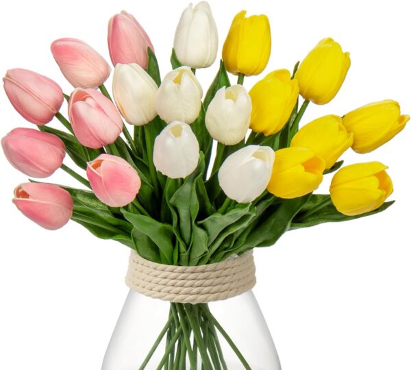 09f6a27d05c18b64 24 Pcs White Tulips Artificial Flowers Real Touch Fake Tulips Fake Flowers for Decoration 13.5" Faux Tulips Faux Flowers Bulk Artificial Tulips Flowers for Vase Centerpieces Home Wedding Bouquet