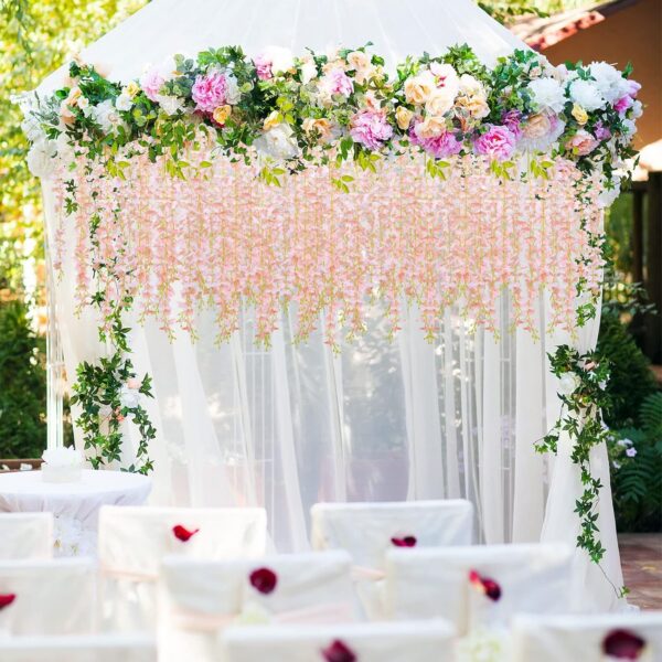 0a46861e53c7548d CEWOR 24pcs Wisteria Hanging Flowers 3.6ft Artificial Vines Fake Garland Silk Flower String for Wedding Party Garden Outdoor Greenery Home Wall Decoration (Purple)