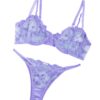 Lilosy Sexy Underwire Cute Push Up Strappy Embroidered Mesh Sheer Lingerie Set See Through Panty Bra