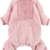 0a5f272d74a7e65a Fuzzy Dog Pajamas, Winter Dog Clothes for Small Dogs Girl, Pet Onesie with Feet, Cat Outfit, Heather Pink, Large