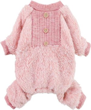 0a5f272d74a7e65a Fuzzy Dog Pajamas, Winter Dog Clothes for Small Dogs Girl, Pet Onesie with Feet, Cat Outfit, Heather Pink, Large