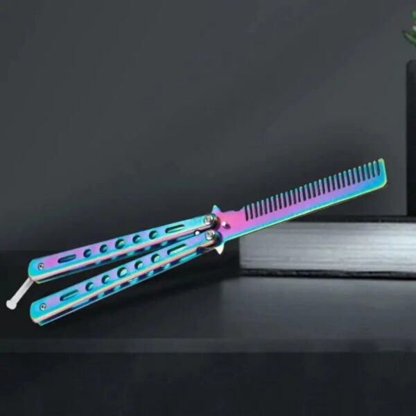 0a7abdf4536fc0e9 1PCS Foldable Stainless Steel Butterfly Knife Comb Beard Moustache Brushe Salon Hairdressing Styling Tool