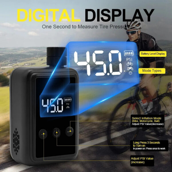 0a87162ad7a58607 Bike Pump Electric Mini Portable Bicycle Pump With Digital PSI Pressure Gauge Motocycle MTB Road Bike Tire Inflator