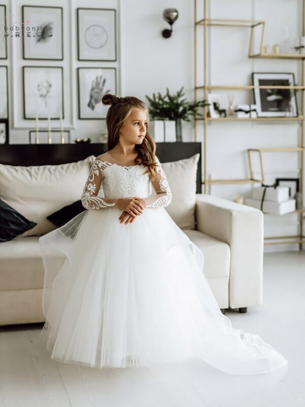Girls Flower Girl Dresses 2022 Lace Christmas Dress Kids First Communion Party Princess Ball Gown Bridesmaid Wedding with Train