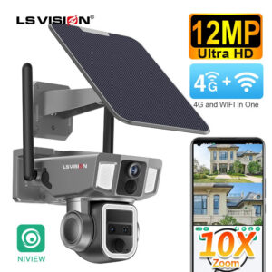 0aa8409e32137b66 LS VISION 12MP 6K 10X Zoom Dual Screen Solar Camera Outdoor 4G/WiFi 2 In 1 Three Lens Dual PIR Detection Auto Tracking CCTV Cam