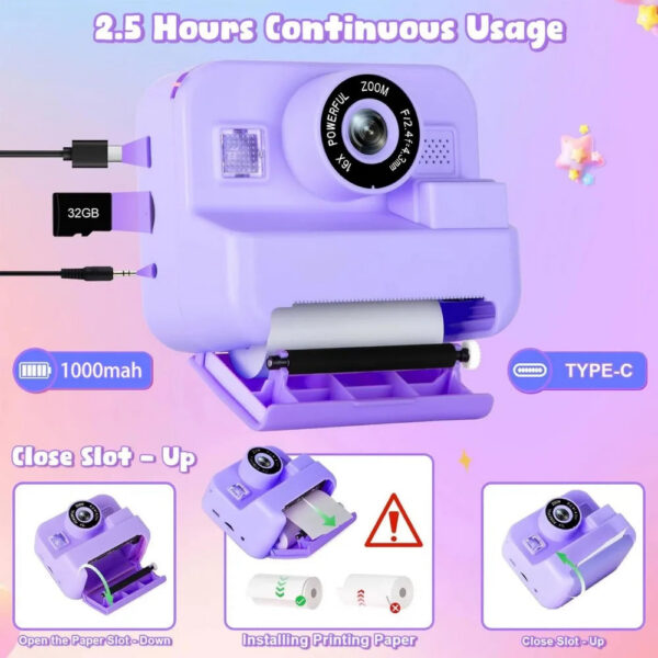 0ab11b55b0bb6745 Children's Mini Digital Video Camera with Thermal Printing & Multiple Image Stabilization, 32GB Card Included