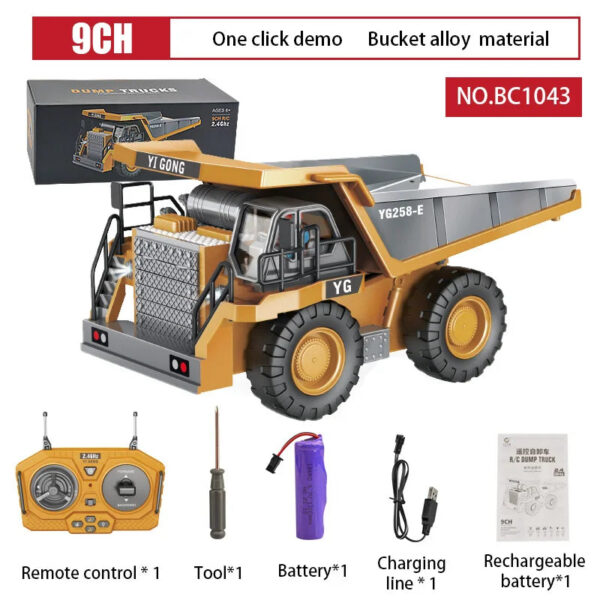 1:24 9CH RC Alloy Dump Truck Car Engineering Vehicle Forklift Heavy Excavator Remote Control Car Toys for Boys Children's Gifts