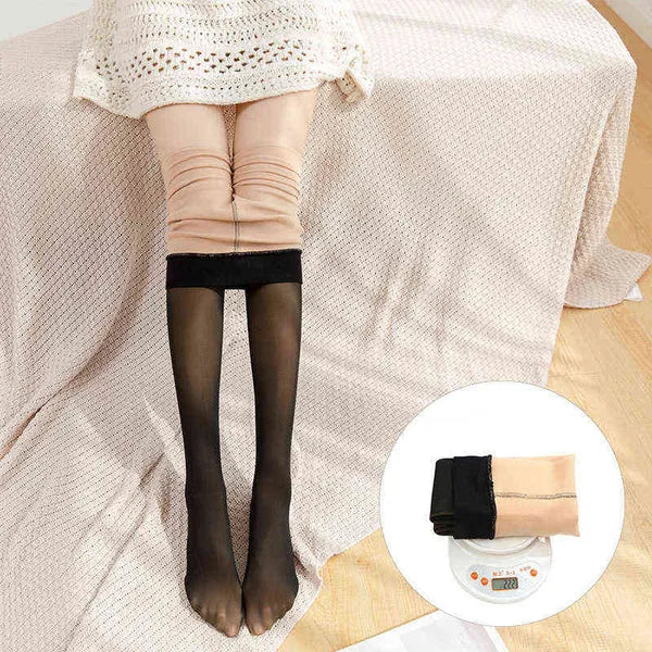074 Winter Thicken Plus Veet Legs Fake Translucent Warm Fleece Autumn Stockings Tights Sexy Pantyhose 211221