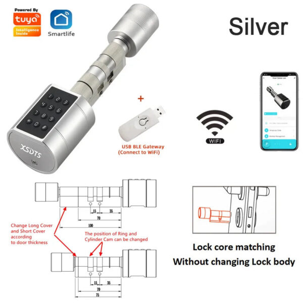 Tuya APP Fingerprint Cylinder Electronic Smart Door Lock Digital Keypad Code Key Card Remote Control Adjustable Home Apartment