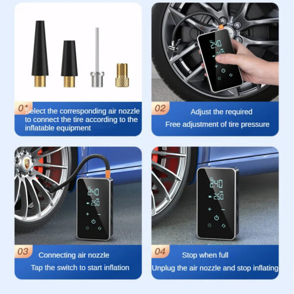 0af958edc7539511 Wireless Air Pump 150psi Touch Screen Portable Electric Tire Inflator For Car Bicycle Motorcycle Mini Air Compressor Injector