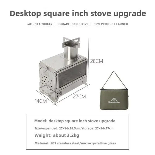 0b1f8141a855939e MOUNTAINHIKER Portable Firewood Square Stove Stainless Steel Outdoor Fire Heater Stove Picnic Hiking Camping Wood Burner Stove
