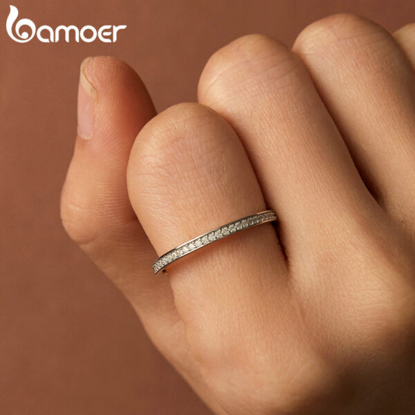 BAMOER Moissanite Wedding Band Sterling Sier Eternity Rings Platinum Plated Lab Created Diamond Stackable Ring for Women