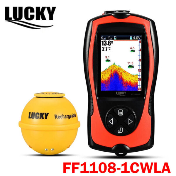 0b58940f4d0ab90f LUCKY Rechargeable Fish FF1108-1CWLA/CT Wireless Sonar Sensor Fishing Finder Color Display Max 45M Water Depth