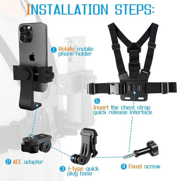 1 PC Adjustable Clip With Chest Strap Fixation Bracket for Sport Mobile Phone Camera Black Holder Accessory