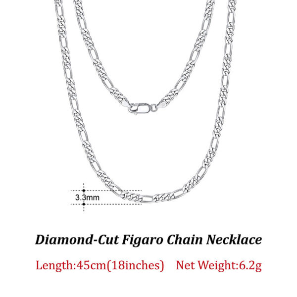 Rinntin Sterling 3.3mm Diamond-Cut Figaro Chain For Men Women Fashion Sier Necklace Jewelry SC34