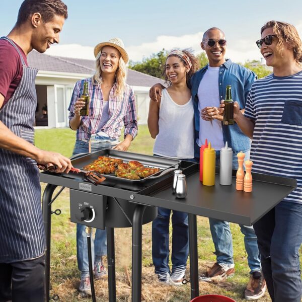 0b7b003a34f021aa ROVSUN Single Burner Gas Stove with Side Shelf, 100,000BTU Portable Propane Stove with Removable Leg & Regulator for Camping Home Backyard Outdoor Cooking Brewing Canning Turkey Frying