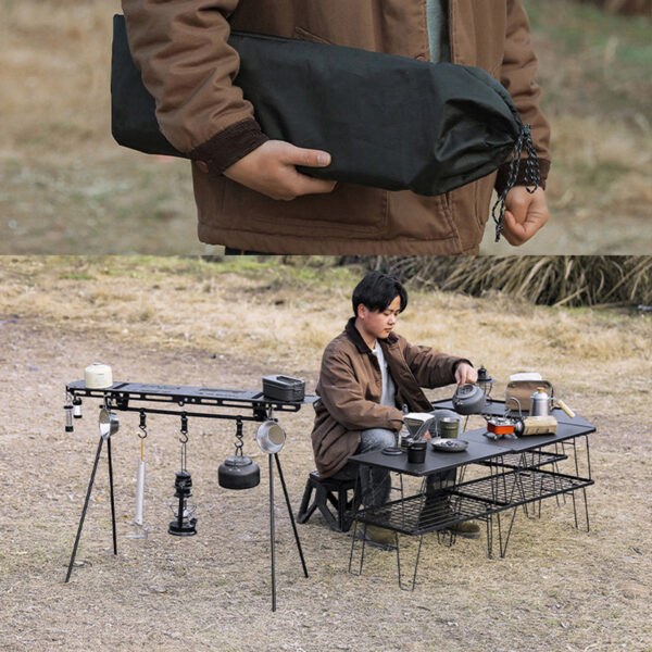0b81302577ad460a Foldable Tripod High Strength Bending Camping Rack Top Plate with Hanging Hole for BBQ Picnic Hiking