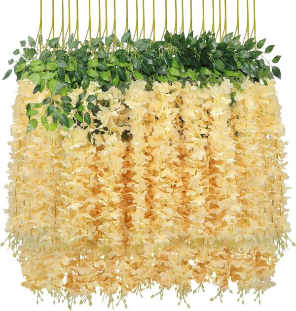 U'Artlines 12 Pack (Total 43.2 Feet) Artificial Fake Wisteria Vine Rattan Hanging Garland Silk Flowers String Home Party Wedding Decor (12, Pink)