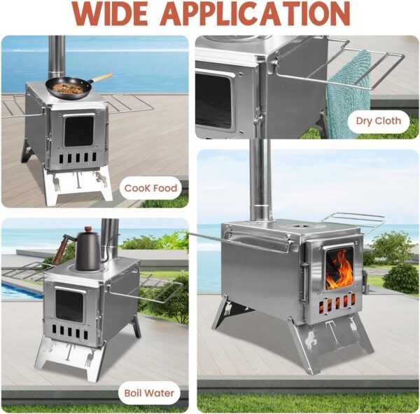 0bbb22458511d736 WUDLEP Tent Camping Stove, Tent Stove Wood Burning Stoves, Portable Stainless Steel Tent Wood Stoves with Chimney Pipes Portable Camping Cookware for Camping Heating Lodging Cooking