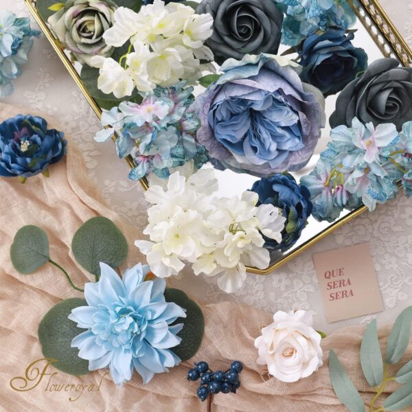 0bddfd3162426e31 Floweroyal Artificial Flowers Combo Dusty Blue Flowers Mix Silk Flowers Dahlia Roses with Stems for DIY Wedding Bridal Bouquets, Baby Shower, Floral Arrangement, Table Centerpieces, Home Decorations.