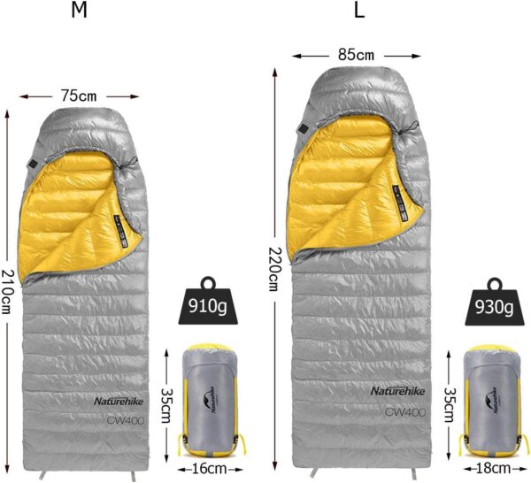 Naturehike CW400 Lightweight Down Sleeping Bags for Adults 650 Fill Power 4 Season,2.0lbs Ultralight Compact Portable,Waterproof, Camping, Hiking, Backpacking With Compression Bag