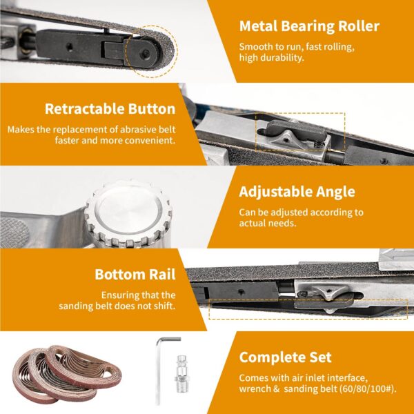 0c08bd3d9af1ab80 SIFANG-Pneumatic Air Belt Sander, 3 Sanding Belts Set, Air Compressor, Grinding, Polishing, Pneumatic Tool