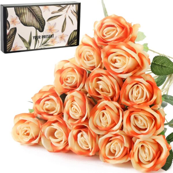 15Pcs Artificial Roses Velet Real Touch Single Stem Fake Roses Silk Realistic Bouquet Flowers Arrangements Home Office Garden Grave Party Wedding Decoration(Light Pink-15p, Blossom Roses)