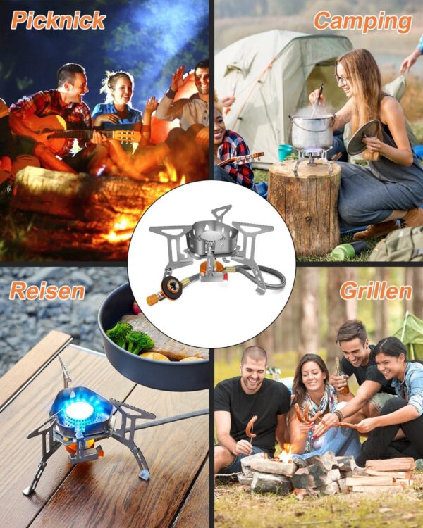 AUTOPkio Campingkocher 3500W, Winddicht Gas Campingkocher mit Piezozündung Faltbar Gaskocher Gasbrenner mit Adapter Gasherd für Outdoor Picknick Trekking Hiking Wandern