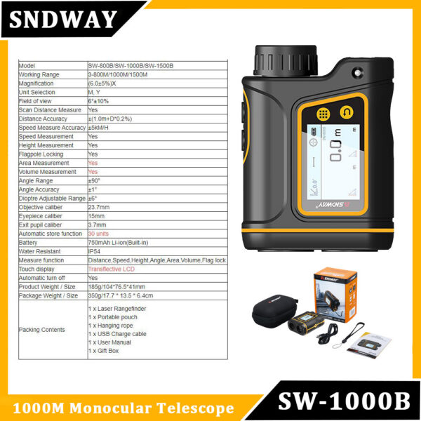 SNDWAY Distance Meter Rangefinder for Hunting 1000M 1500M 2000M Laser Telemeter Golf Camera Outdoor Telescope