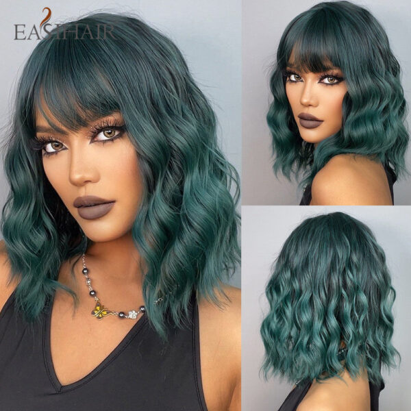 EASIHAIR Ombre Blonde Short Wavy Cosplay Lolita with Bangs Light Platinum Bob Synthetic Hair Wigs for Women Heat Resistant