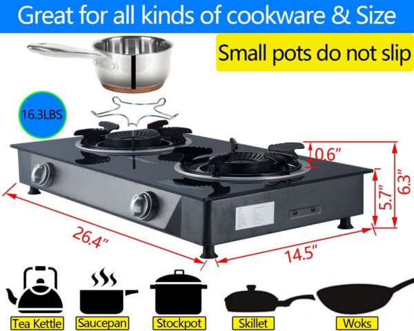 0c61455bc3082c4b Propane Stove 2 Burner Gas Stove Auto Ignition 26000 BTU Tempered Glass Propane Burner LPG with CSA Hose for Outdoor Cooking, Emergency