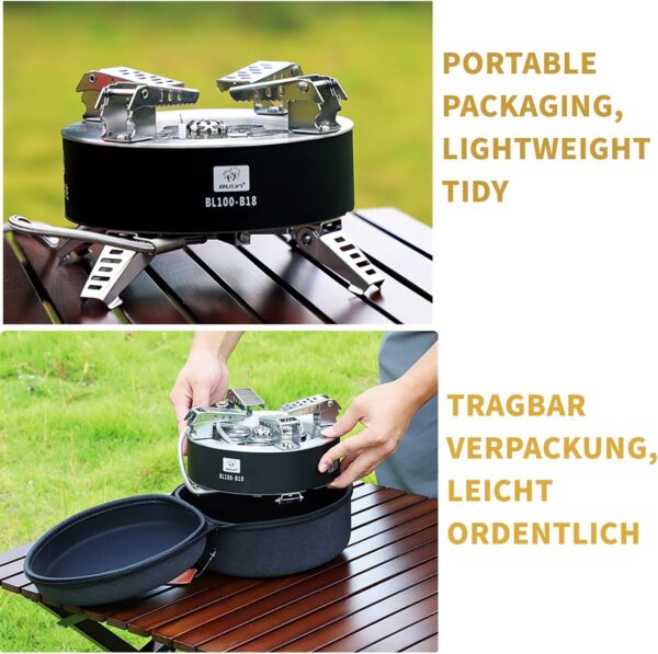 Bulin Gas Campingkocher Gaskocher mit Piezozündung Faltbarer Gaskocher Outdoor Windschutz Kocher Gasbrenner für Camping Trekking Hiking Picknick Wandern
