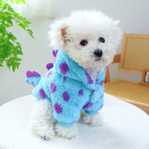 0c9ea27e30c14f35 1PC Pet Clothing Dog Cat Autumn and Winter Thickened Warm Blue Dinosaur Hooded Coat With Drawstring Buckle For Small Medium Dogs