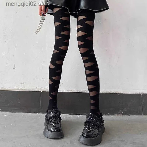 Socks Hosiery Japanese Cross Belt Black Pantyhose JK White Silk Thin Spring and Autumn Stock Z230810