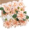 YYHUAWU Artificial Flowers Combo Box Set Gradient Color Flower Leaf with Stems for DIY Wedding Bouquets Centerpieces Baby Shower Party Home Decorations Peach