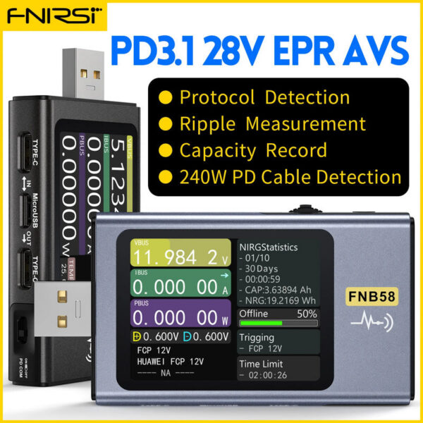 0d079019ea2d8116 FNB58 USB Tester Voltmeter Ammeter TYPE-C Fast Charge Detection Trigger Capacity Ripple Measurement