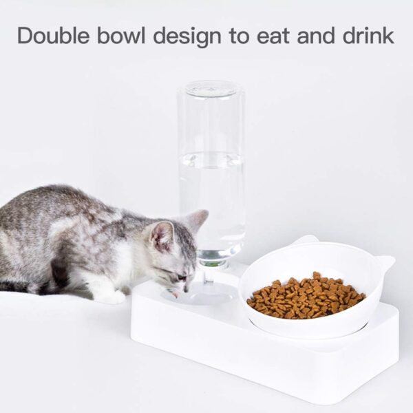 Marchul 3 in 1 Cat Bowl, Cat Food and Water Bowl Set, 10°Tilted Cat Food Bowl, Raised Cat Bowl with Automatic Water Dispenser Bottle, Detachable Wet and Dry Cat Dishs for Cat and Puppy