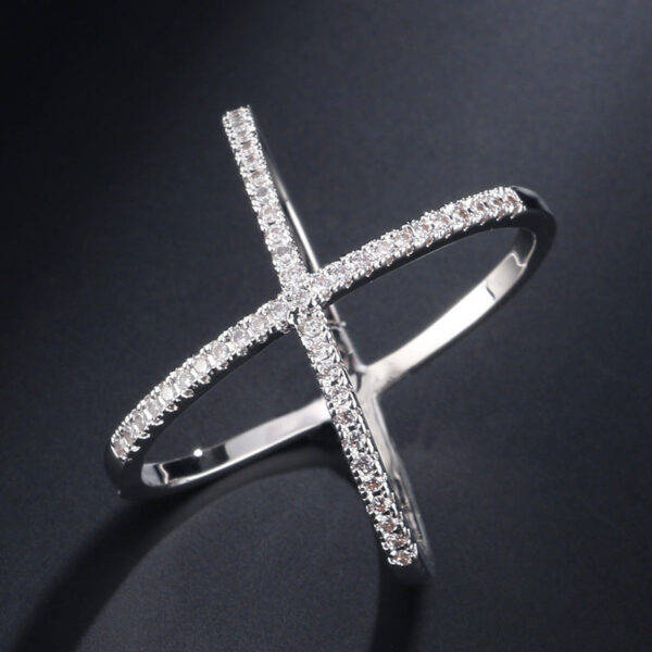 0d2e68dc55773fc2 New Design X shape Cross for Women Sterling Sier Diamond Statement Infinite Ring with Micro Paved Trendy Jewelry