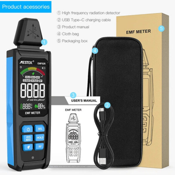 0d2e9766e725c135 EMF02R Color Screen EMF 30Mhz~8GHz High Frequency Electromagnetic Radiation Detection Meter Electric/Magnetic Field Tester